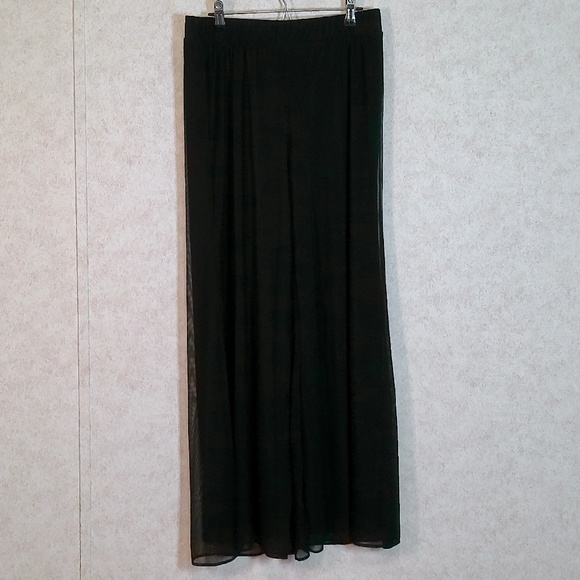LKNW Nina Leonard Nylon Mesh Black Party Pants, Wide Leg w/Lining Sz M - Picture 1 of 9
